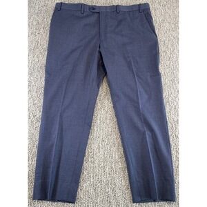 Peter Millar Wool Dress Pants Mens Size 40R Grainy Blue Pleated Front 30 Length